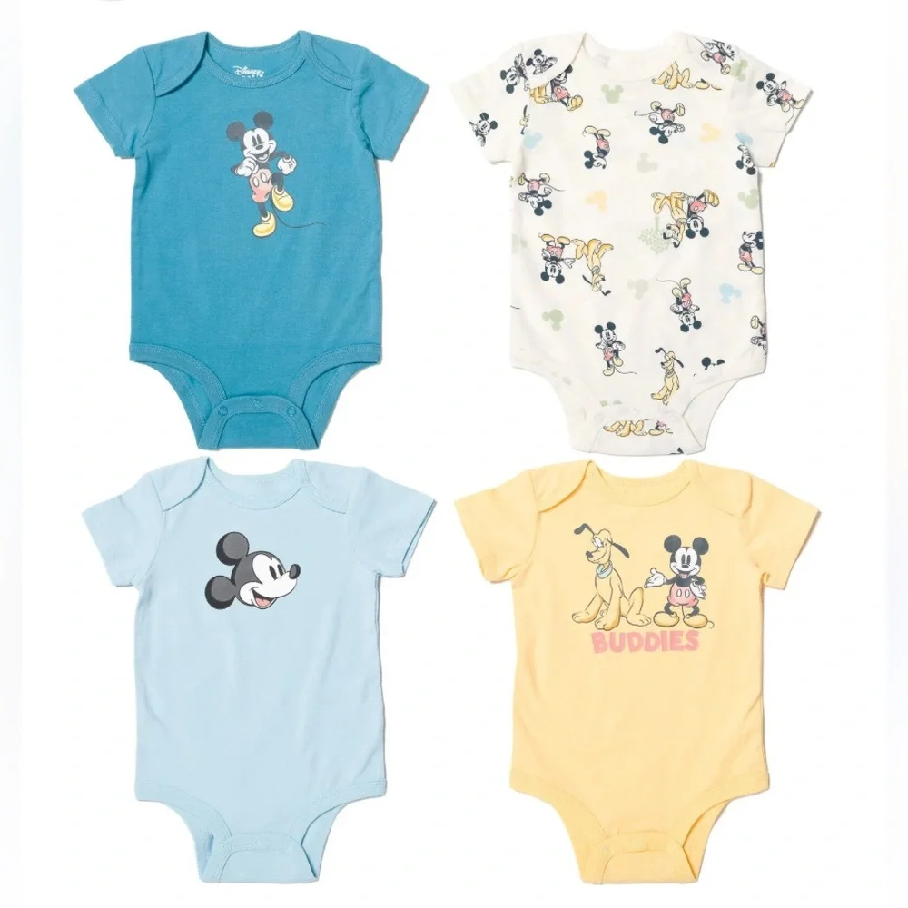 Disney Mickey Mouse Baby Bodysuit Collection - Blue, White, Yellow